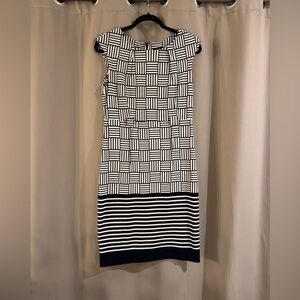 ILE New York Navy Blue  and White Geometric Dress